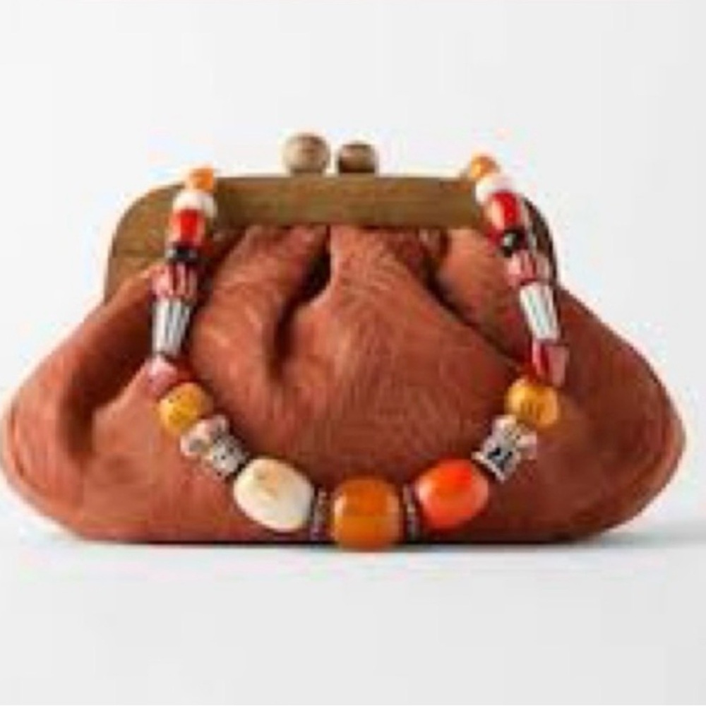 Zara Rust Beaded Accent Clutch(Missing Handle)